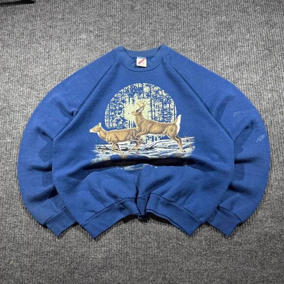 Jerzees Other - Vintage Reindeer Nature Sweatshirt Mens L Blue 90s Animals USA Made